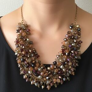 CACHE STATEMENT NECKLACE MULTICOLORED STONES woven metal